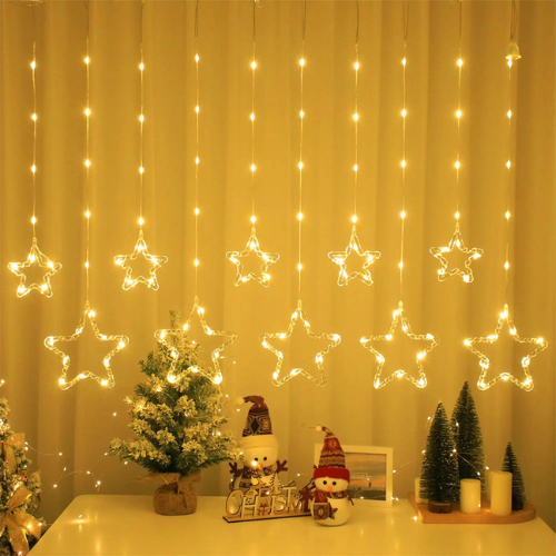 33 Star Curtain Fairy Lights for Home Décor | Warm White Hanging Star LED String Lights for Bedroom, Balcony & Festivals. - Image 1