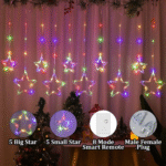 Star Curtain Fairy Lights for Home Décor | Warm White Hanging Star LED String Lights for Bedroom, Balcony & Festivals. (Copy) - Image 2