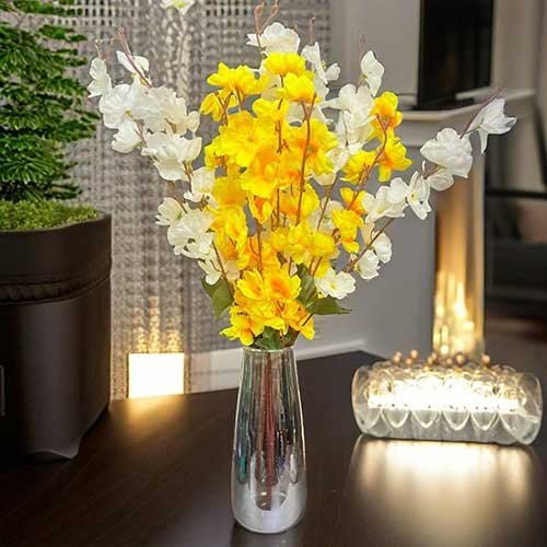 Artificial Cherry Blossom Flower Bunch – Pink & White Decorative Flowers. Artificial cherry blossom flower bunch in pink and white for home and event decoration.