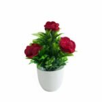 Artificial red rose plant set of 4 in white decorative pots for home and office décor