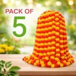 Pack of 5 orange and yellow marigold flower garlands for pooja and festive decoration